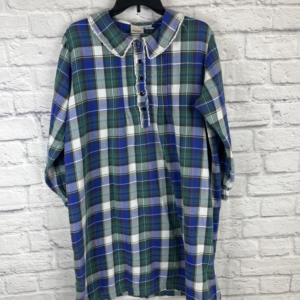 Jenny Buchanan VTG Women's Grannycore Modest Dainty Cotton Plaid Nightshirt READ